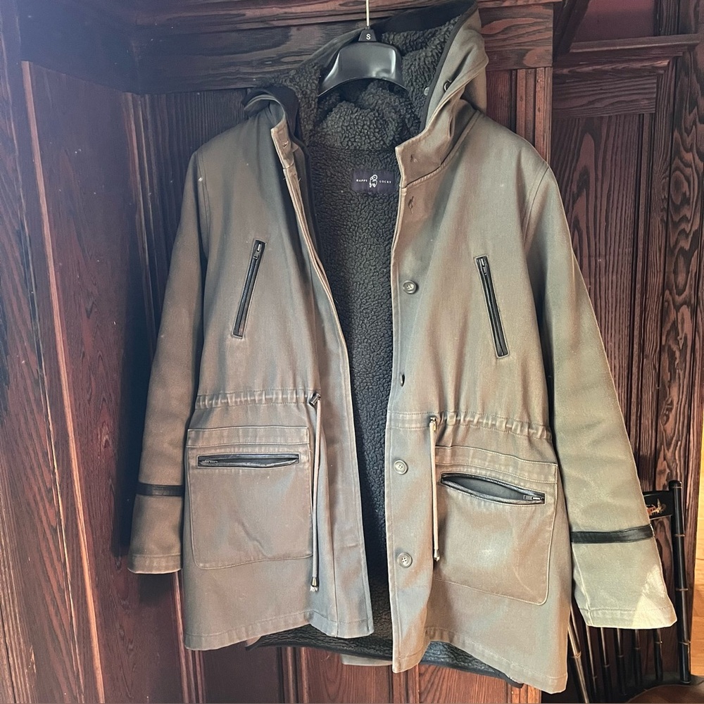 Happy Lucky brand - Dark Grey cotton Sherpa hooded Jacket